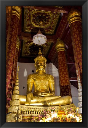 Framed Bronze cast seated Buddha covered in gold, Wat Na Phramane, Ayuthaya, Thailand Print