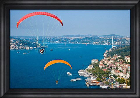 Framed Paragliding, Extreme sport, Bosphorus, Istanbul, Turkey Print