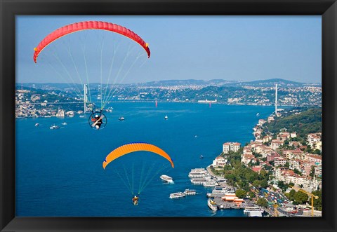 Framed Paragliding, Extreme sport, Bosphorus, Istanbul, Turkey Print