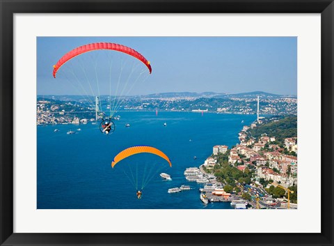 Framed Paragliding, Extreme sport, Bosphorus, Istanbul, Turkey Print