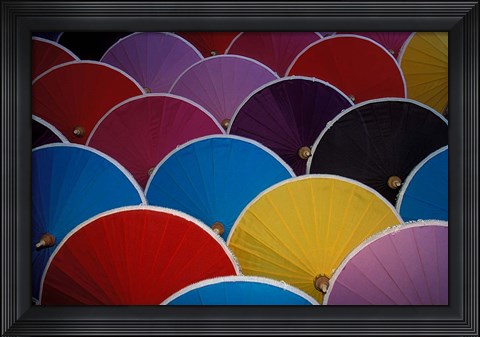 Framed Colorful Umbrellas at Umbrella Factory, Chiang Mai, Thailand Print