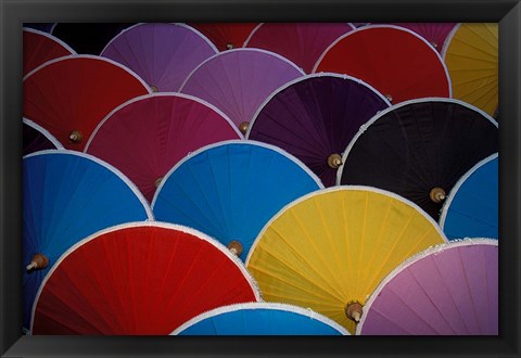 Framed Colorful Umbrellas at Umbrella Factory, Chiang Mai, Thailand Print