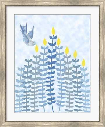 Framed Bird Hanukkah Candles Print