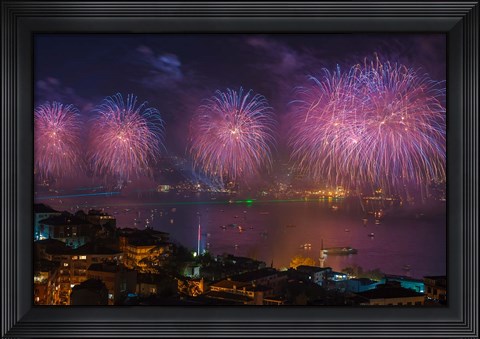 Framed Fireworks over the Bosphorus, Istanbul, Turkey Print