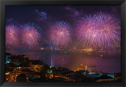 Framed Fireworks over the Bosphorus, Istanbul, Turkey Print