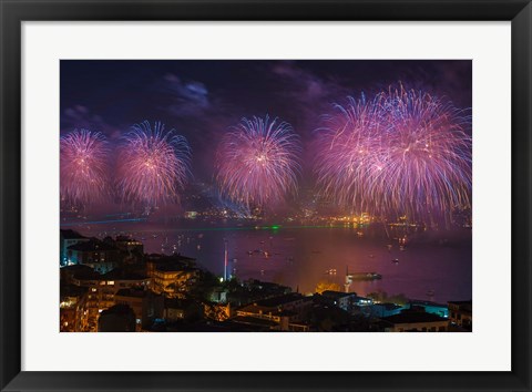 Framed Fireworks over the Bosphorus, Istanbul, Turkey Print
