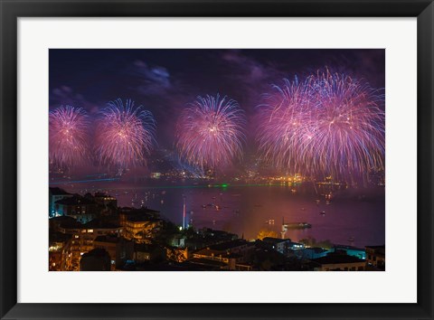 Framed Fireworks over the Bosphorus, Istanbul, Turkey Print