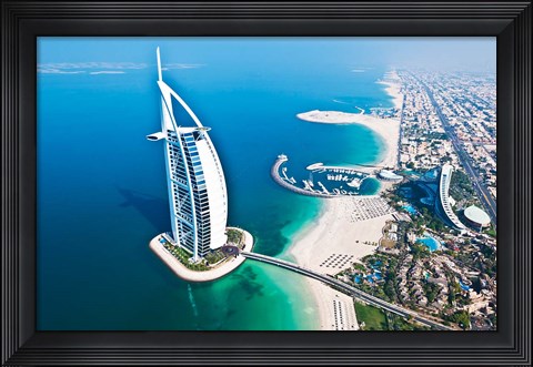 Framed Aerial view of the Burj Al Arab, Dubai, United Arab Emirates Print