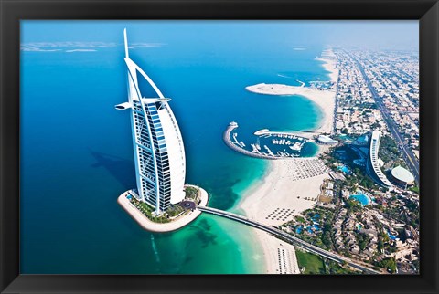 Framed Aerial view of the Burj Al Arab, Dubai, United Arab Emirates Print