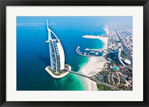 Framed Aerial view of the Burj Al Arab, Dubai, United Arab Emirates Print