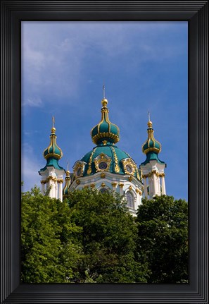 Framed Beautiful Dome Church, Klovskiy Spusk Downtown, Kiev, Ukraine Print