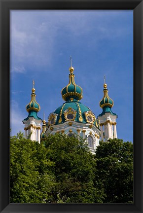 Framed Beautiful Dome Church, Klovskiy Spusk Downtown, Kiev, Ukraine Print