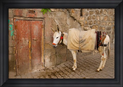 Framed Donkey and Cobbled Streets, Mardin, Turkey Print
