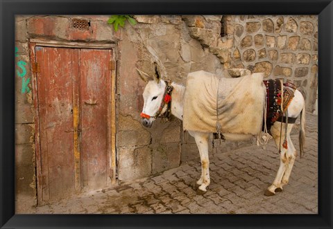 Framed Donkey and Cobbled Streets, Mardin, Turkey Print