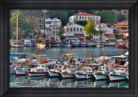 Framed Old Harbor and boats in reflection Antalya, Turkey Print