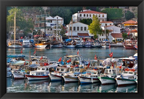 Framed Old Harbor and boats in reflection Antalya, Turkey Print