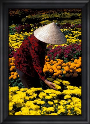Framed Gardens with Woman in Straw Hat, Mekong Delta, Vietnam Print