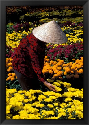 Framed Gardens with Woman in Straw Hat, Mekong Delta, Vietnam Print