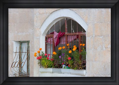 Framed Windows and Flowers in Village, Cappadoccia, Turkey Print