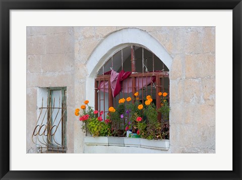 Framed Windows and Flowers in Village, Cappadoccia, Turkey Print