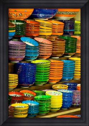 Framed Bowls and Plates on Display, For Sale at Vendors Booth, Spice Market, Istanbul, Turkey Print