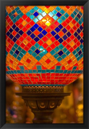 Framed Stained Glass Lamp Vendor in Spice Market, Istanbul, Turkey Print