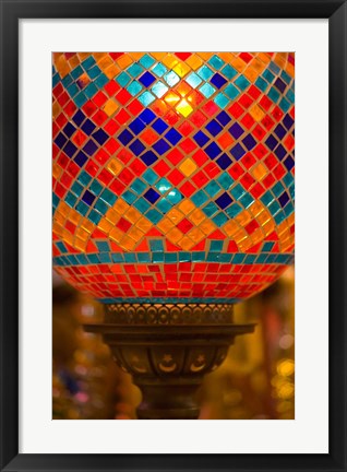 Framed Stained Glass Lamp Vendor in Spice Market, Istanbul, Turkey Print