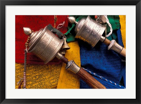 Framed Prayer Wheels and Flags, Lhasa, Tibet Print