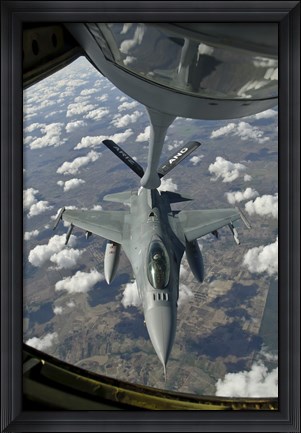 Framed Chilean Air Force F-16 refuels from a US Air Force KC-135 Stratotanker Print