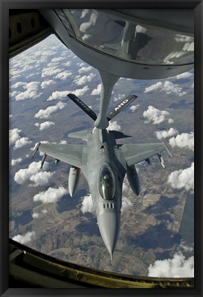 Framed Chilean Air Force F-16 refuels from a US Air Force KC-135 Stratotanker Print