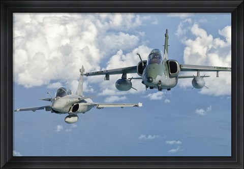 Framed Dassault Rafale of the French Air Force and an Embraer A-1B of the Brazilian Air Force Print