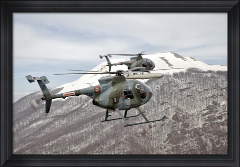 Framed Two Breda Nardi NH-500 helicopters of the Italian Air Force over Frosinone, Italy Print
