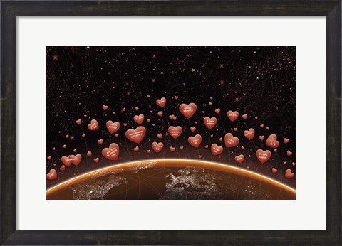 Framed Hearts Over Earth&#39;s Horizon Print