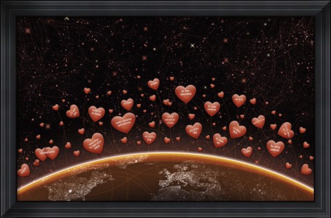 Framed Hearts Over Earth&#39;s Horizon Print
