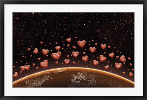 Framed Hearts Over Earth&#39;s Horizon Print