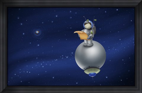 Framed Cartoon Astronaut in Outer Space Print