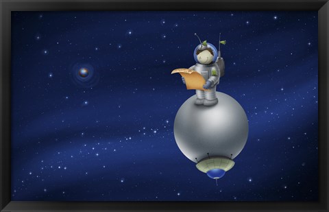 Framed Cartoon Astronaut in Outer Space Print