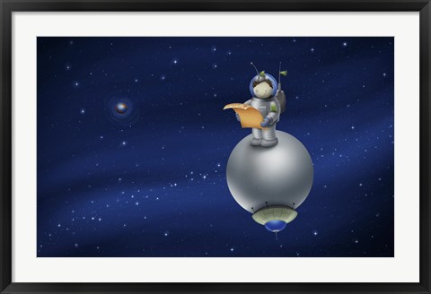 Framed Cartoon Astronaut in Outer Space Print