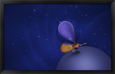 Framed Guitar Playing Martian Print