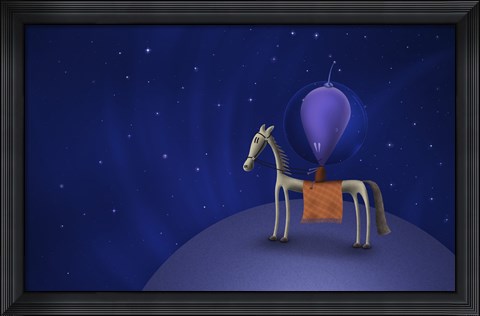 Framed Guitar Playing Martian on a Horse Print