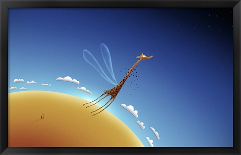 Framed Giraffe Learning to Fly Print