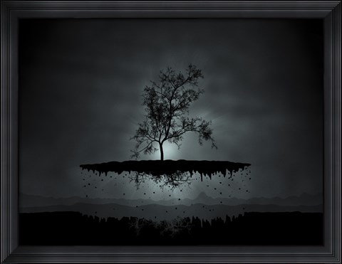 Framed Flying Tree ( digitally generated - black) Print