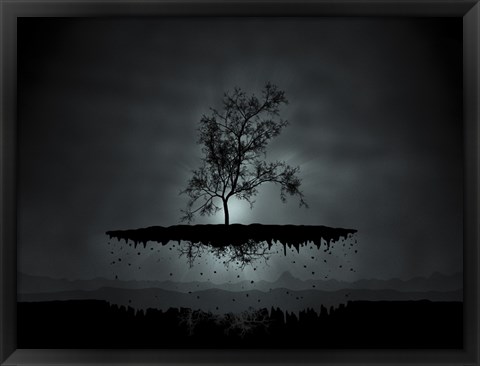 Framed Flying Tree ( digitally generated - black) Print