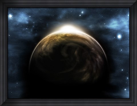 Framed Sunrise Over a Planet (digitally generated) Print