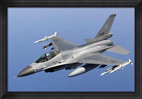 Framed Dutch F-16AM Over the Mediterranean Sea (close up) Print