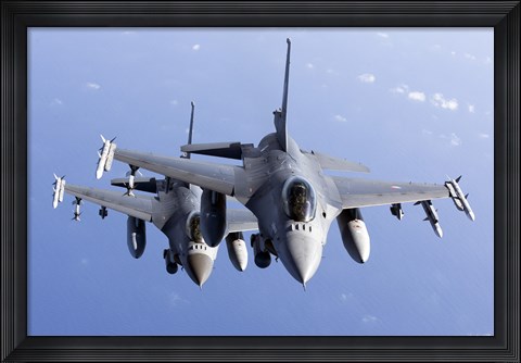 Framed Two Dutch F-16AMs Over the Mediterranean Sea Print