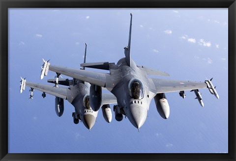 Framed Two Dutch F-16AMs Over the Mediterranean Sea Print