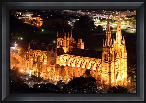 Framed St Mary&#39;s Cathedral at Night,  Sydney, Australia Print