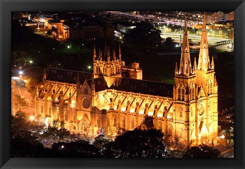 Framed St Mary&#39;s Cathedral at Night,  Sydney, Australia Print