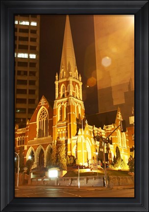 Framed Albert Street Uniting Church at Night, Brisbane, Queensland, Australia Print